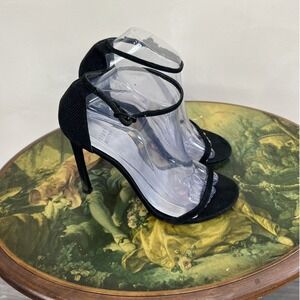 Stuart Weitzman Black Textured Ankle-Strap Stiletto Heels Size ~7.5-8